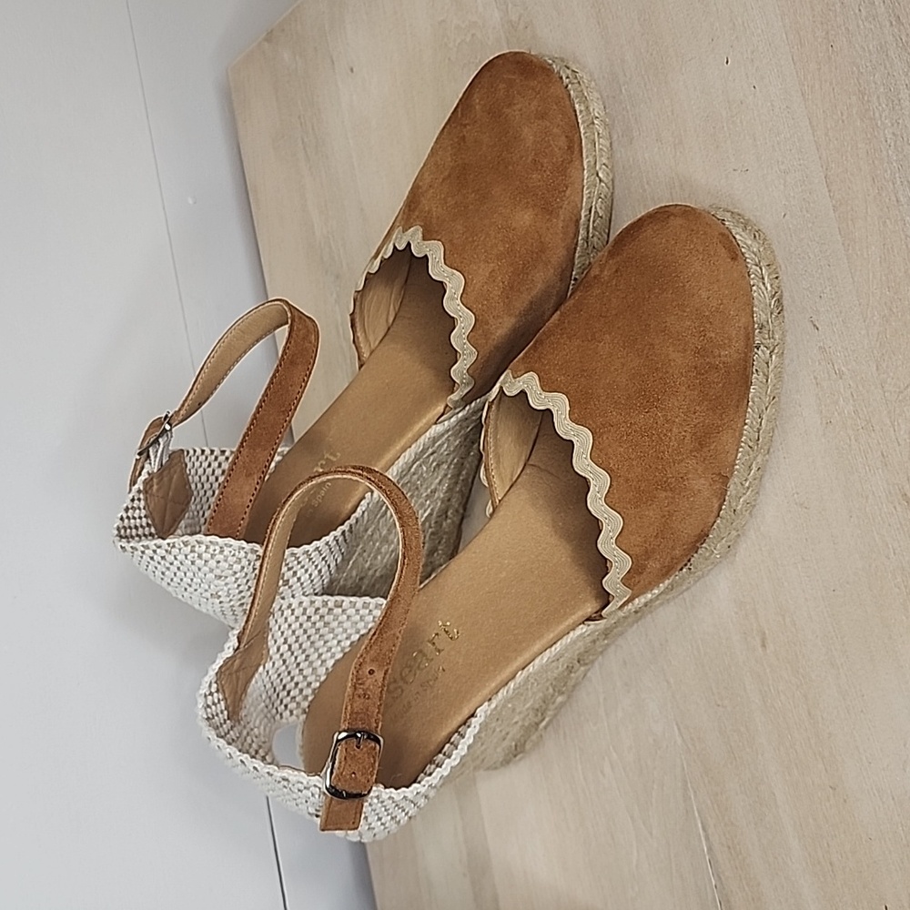 Paseart Suede Espadrille Wedges Cognac Brown 7